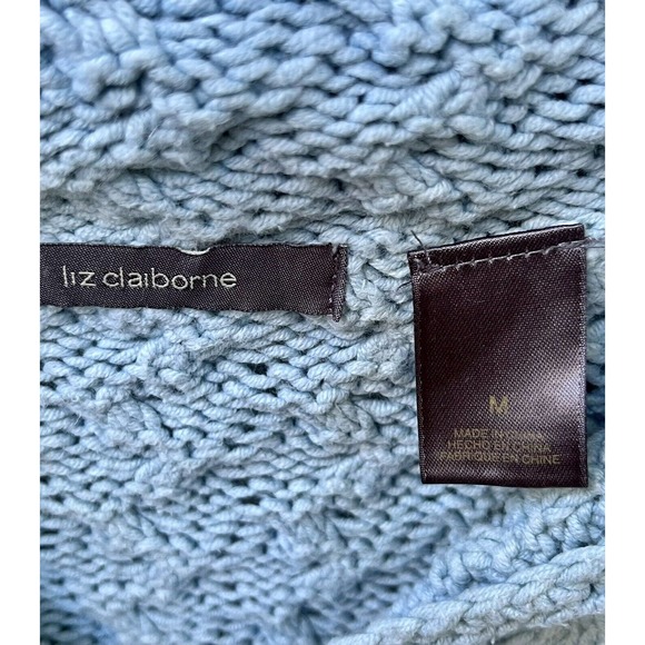 Liz Claiborne Sweater Sz Med Cable Knit textured V Neck Pullover coastal grandma - Picture 8 of 13